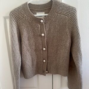 Abercrombie & Fitch Taupe Ribbed Pearl-Button Cardigan